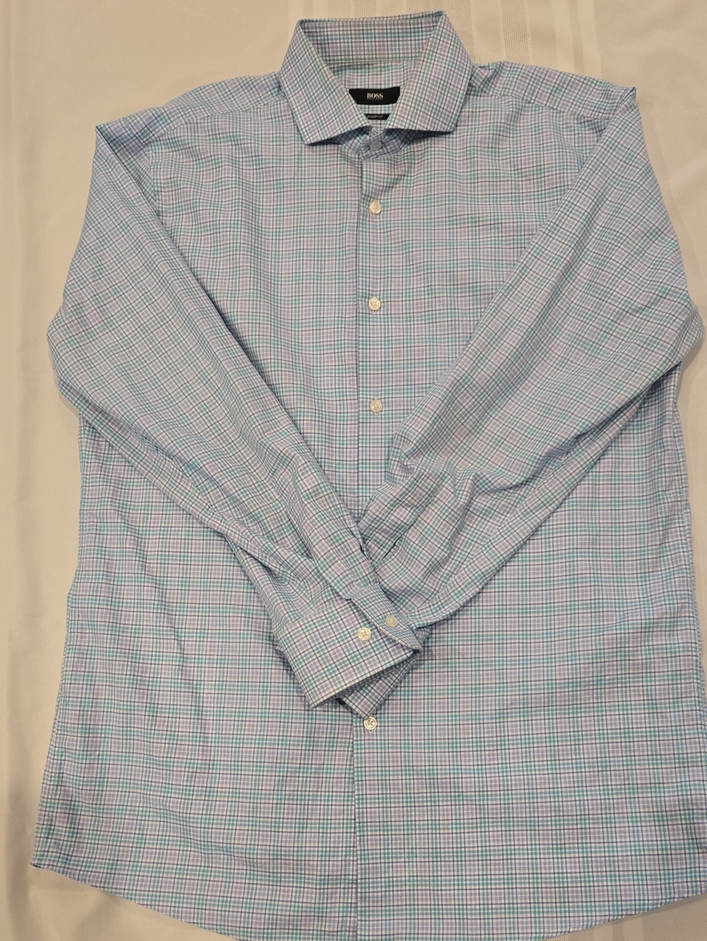 Boss Teal,Lavander, and White Micro-Check Dress Shirt